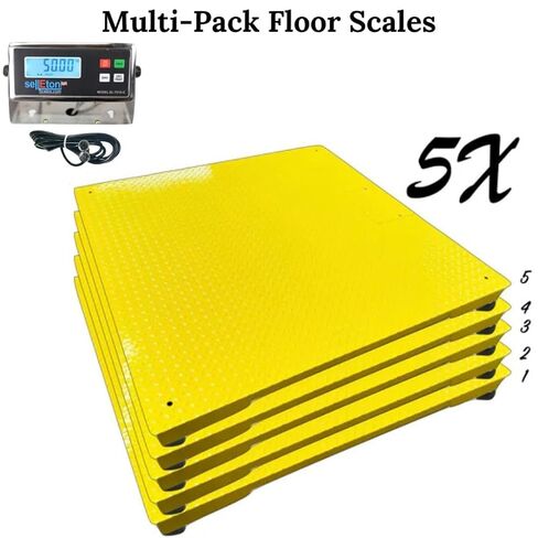 SellEton SL-700-2x3 | 24" x 36" (2x3) Multi-Pack Floor Scales with Indicator, Industrial and Warehouse Uses | 5X Multi-Pack in Yellow | 2,500 lb x 0.5 lb in Saudi Arabia