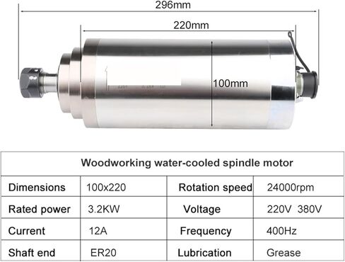 ER20 3.2kw water-cooled spindle motor Φ100x220 220V 380V AC 4 bearings(105x235mm,380V) in Saudi Arabia