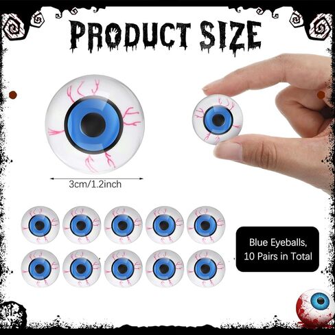 20 Pcs Halloween Plastic Eyeballs 10 Pairs Fake Eye Balls Halloween Decor 1.2" Scary Realistic Eyeball Moving Wobbly Toys for Horror Props Trick or Treat Party Cosplay(Muti Color) in Saudi Arabia