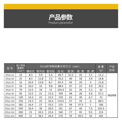 النحاس النحاس الألومنيوم الأنف DTLQ-16/35/70/95/120/185 مربع النحاس الألمنيوم الأسلحة الأسلحة الأسلحة (DTLQ-95) in Kuwait