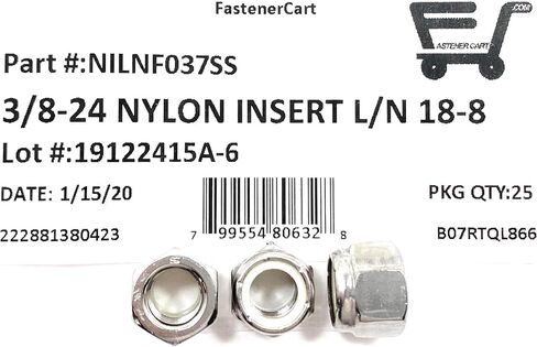 3/8-24 NYLON INSERT LOCK NUTS (خيط غير جيد) 18-8 الفولاذ المقاوم للصدأ (25 جهاز كمبيوتر) in Saudi Arabia
