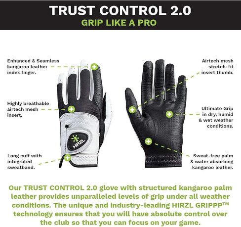 HIRZL Trust Control 2.0 Ladies Golf Gloves – All Weather Womens Golf Glove (White/Black) | Kangaroo Leather Palm | Cabretta Leather Backhand | Trusted by Pros | Sweat Free, Ultimate Grip, Stretch Fit in Kuwait