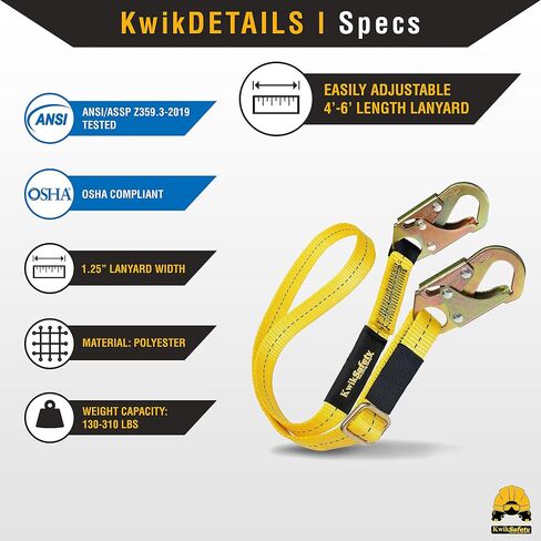 KwikSafety Positioning Lanyard - 4' to 6' Adjustable, No Shock Absorber, ANSI/OSHA Rated for Tree Climbing, Roof Work, Safety Harnesses - Copperhead in Saudi Arabia