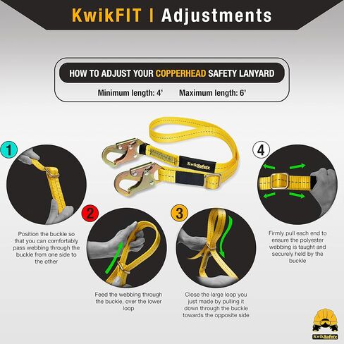 KwikSafety Positioning Lanyard - 4' to 6' Adjustable, No Shock Absorber, ANSI/OSHA Rated for Tree Climbing, Roof Work, Safety Harnesses - Copperhead in Saudi Arabia