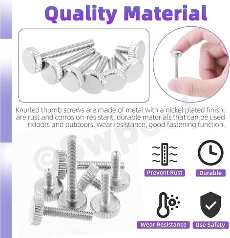 SWPEET 35PCS 7 أحجام M5 × 8/10/12/16/20/20/25/30 مم طلاء براغي الإبهام المطلي بالنيكل ، مسامير إبهام الرأس المسطحة ، مسامير ملولبة بالكامل ، مسامير كمبيوتر مشددة يدويًا براغي in Saudi Arabia