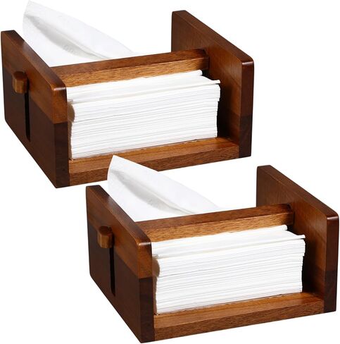Geelin 2 Pcs Napkin Holder for Table Acacia Wood Napkin Holders with Center Bar 6.75 x 6 x 3.5 Inch Paper Napkin Holder for Home Dining Room Decor Napkin Dispenser for Indoor & Outdoor Use in Saudi Arabia