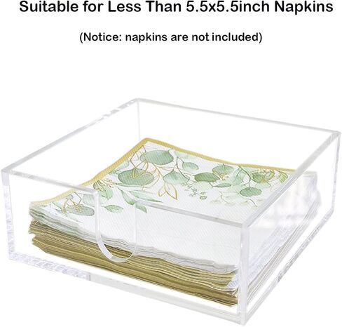 Cocktail Napkin Holder, Acrylic Napkin Caddy for Table, Square Napkin Dispenser for Bar, Kitchen, Party, Dinner, 5.5x5.5x2" (White) in Saudi Arabia