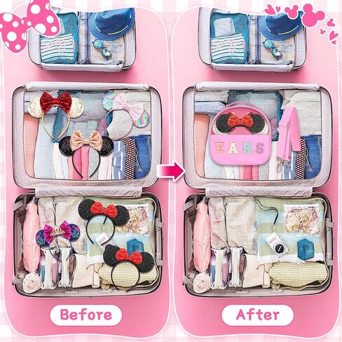 Chenille Letter Bow Mouse Ears Travel Case, Headband Ears Holder Tiara Hair Accessories Organizer Bag with Shoulder Strap for Girls Women Kids Adults, Large Makeup Snack Bag for Travel Picnic Park in Kuwait