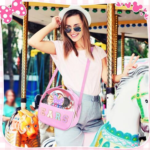 Chenille Letter Bow Mouse Ears Travel Case, Headband Ears Holder Tiara Hair Accessories Organizer Bag with Shoulder Strap for Girls Women Kids Adults, Large Makeup Snack Bag for Travel Picnic Park in Kuwait