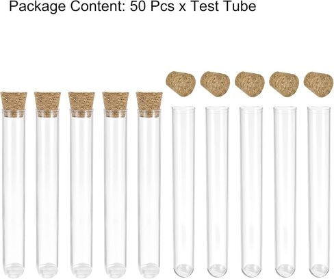 أنابيب اختبار البلاستيك UXCELL 50PCS مع سدادات الفلين ، قاعدة مستديرة ، 13x100 مم ، حاوية تخزين للتجارب العلمية عينة ديكورات عرض العينة in Saudi Arabia