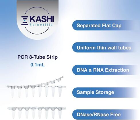 شريط PCR 8 أنبوب ، بولي بروبيلين واضح مع أغطية مسطحة - 125 شرائط/صندوق (.2ml ، غطاء مرفق) in Kuwait
