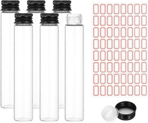 أنابيب اختبار Patikil 30mL مع أغطية ، 6pcs 22x120mm زجاجية واضحة مسطحة القاع الحاويات مع غطاء بلاستيكي لحفل حزب الحفلات حلوى تخزين الملح التجربة العلمية (أسود) in Saudi Arabia