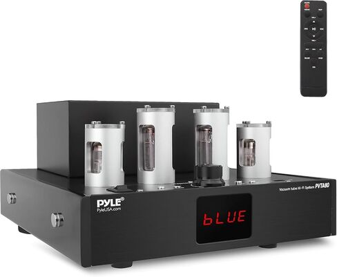 Pyle Bluetooth Tube Amplifier Stereo Receiver - 600W Home Audio Desktop Stereo Vacuum Tube Power Amplifier Receiver w/ 2 Vacuum Tubes, AUX/MP3/Microphone Inputs, Pure Copper Speaker Output - PVTA20 in Saudi Arabia
