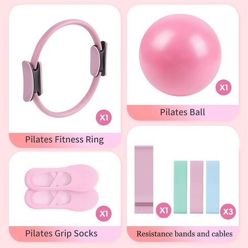 مجموعة حلقة Pilates ، 14 بوصة الدائرة السحرية ، عصابات المقاومة الطويلة والحلقة ، كرة بيلاتيس الناعمة ، جوارب قبضة ، مجتذب ، معدات التمرين المنزلية للنساء والمبتدئين إلى النغمة ، المرونة والقوة الأساسية in Saudi Arabia