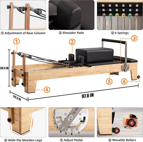 Pilates Reformer Machine, Wood Pilates Machine Bed Yoga Exercise Strength Training Equipment for Home Workout in Saudi Arabia