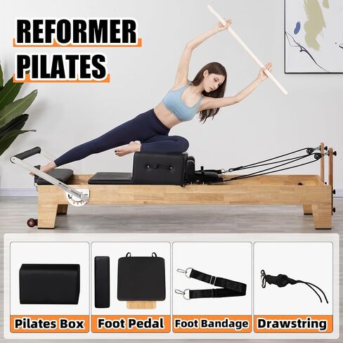 Pilates Reformer Machine, Wood Pilates Machine Bed Yoga Exercise Strength Training Equipment for Home Workout in Saudi Arabia