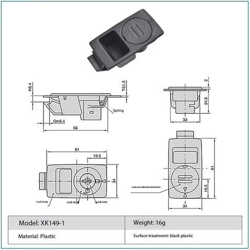 XK149 أسود باب القفل الباب السوداء رسم الربيع قابلة للسحب قفل لوحة مزلاج اللوحة 1pcs (XK149-1S) in Kuwait