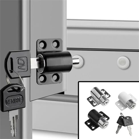 2 Keys Sliding Door Window Locks Safety Aluminum Alloy Security Lock Catches 1Pcs(Black) in Saudi Arabia