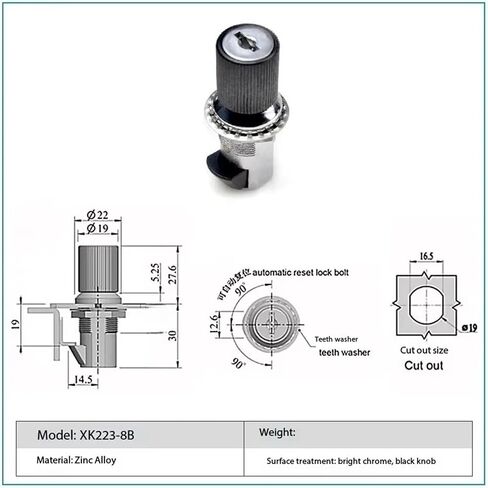 XK223 93-10-202-10 قفل الباب نفس الحجم قفل منخفض مسطح اضغط على أسطوانة التأثير التلقائي الثدي 1PC (XK223-8W) in Kuwait