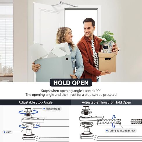 SOPHIA Automatic Door Closer with Hold Open, Door Closer for Home Size 3 DK500, 3H Fire-Rated Hydraulic Door Closers Commercial & Life Size Fitting Template, UL Listed, ANSI Grade 3, Silver in Saudi Arabia
