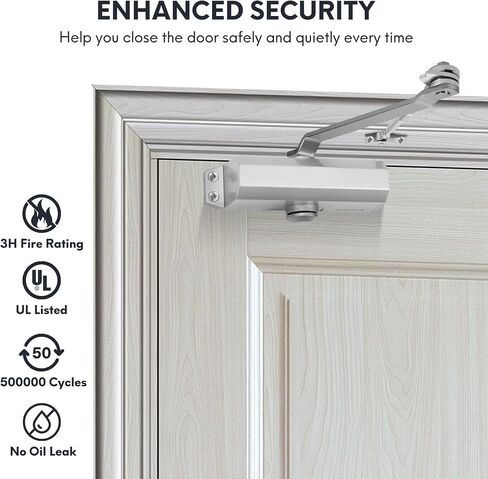 SOPHIA Automatic Door Closer with Hold Open, Door Closer for Home Size 3 DK500, 3H Fire-Rated Hydraulic Door Closers Commercial & Life Size Fitting Template, UL Listed, ANSI Grade 3, Silver in Saudi Arabia