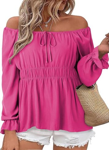 Alvaq Womens Plus Size Tops Tie Brand Square Movid Square Long Long Lency Cholect Shulk Peplum hem Shirt in Kuwait