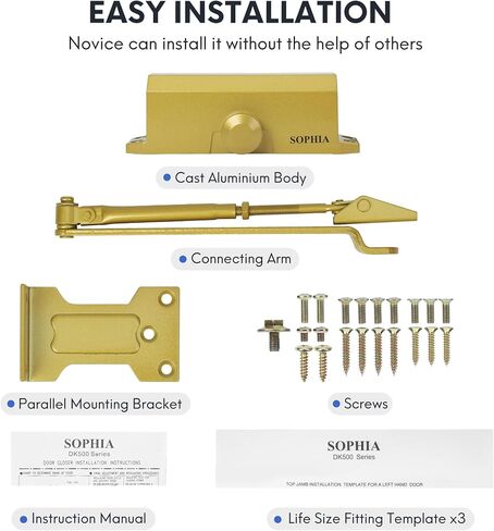 SOPHIA Automatic Door Closer with Hold Open, Door Closer for Home Size 3 DK500, 3H Fire-Rated Hydraulic Door Closers Commercial & Life Size Fitting Template, UL Listed, ANSI Grade 3, Silver in Saudi Arabia