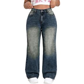 SOLY HUX Women's Plus Size High Waisted Denim Pants Straight Leg Casual Jeans in Saudi Arabia