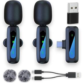 2-Pack Wireless Mini Lavalier Microphone for iPhone 15 & 16, Android, iPad, PC – Bluetooth Mics for Video Recording, TikTok, YouTube, Vlog – Noise Reduction, 65ft Range, 8H Battery Life in Saudi Arabia