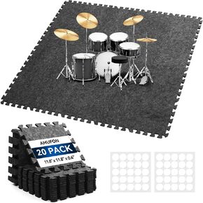 20 Pcs Sound Absorbing Interlocking Floor Mats Pads, 11" x 11" x 0.4"sound absorbing rug, Non-Slip Anti Vibration Sound Proof Puzzle Felt Padding, High Density Piano Carpet Drum Rug for Music Studio in Saudi Arabia
