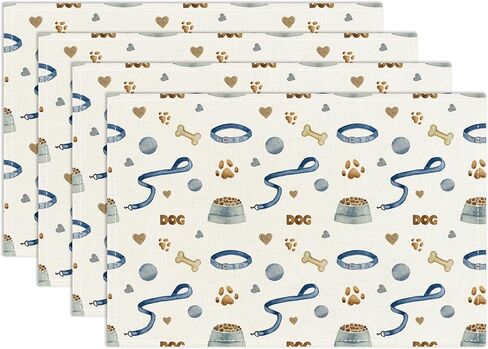 Green Leaf Placemats Set of 4, Blue Bow Table Mat for Home Kitchen, Restaurants, Outdoor Linen Washable Place Mats 12x18 inch Party Event Dining Decoration-01 in Kuwait