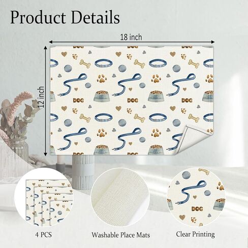 Green Leaf Placemats Set of 4, Blue Bow Table Mat for Home Kitchen, Restaurants, Outdoor Linen Washable Place Mats 12x18 inch Party Event Dining Decoration-01 in Kuwait