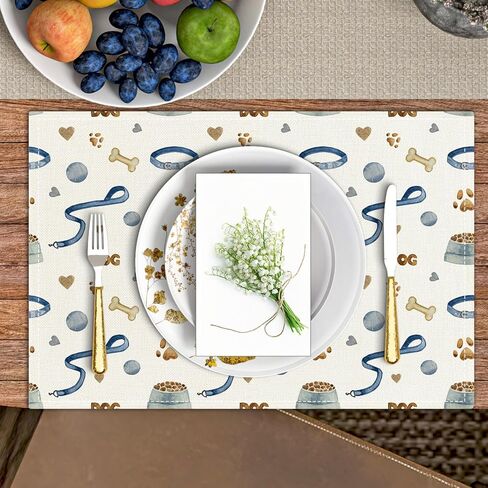 Green Leaf Placemats Set of 4, Blue Bow Table Mat for Home Kitchen, Restaurants, Outdoor Linen Washable Place Mats 12x18 inch Party Event Dining Decoration-01 in Kuwait