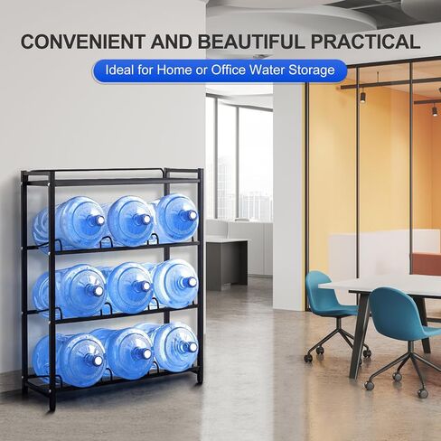 5 Gallon Water Bottle Holder 6-Tray 3/5 Gallon Water Jug Rack with Top Shelf Heavy Duty Jug Stand for Kitchen, Office, Garage Black in Saudi Arabia