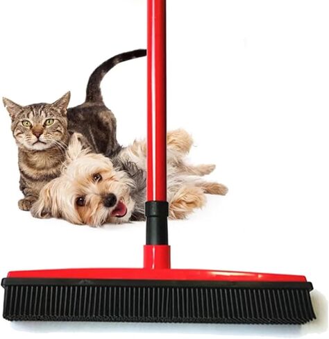 Pet Hair Removal Broom Cleaning Tools Carpet Take with -18" Adjustable Long Handle Dog Hair Removal Tools Carpet Scraper Reused Red in Saudi Arabia