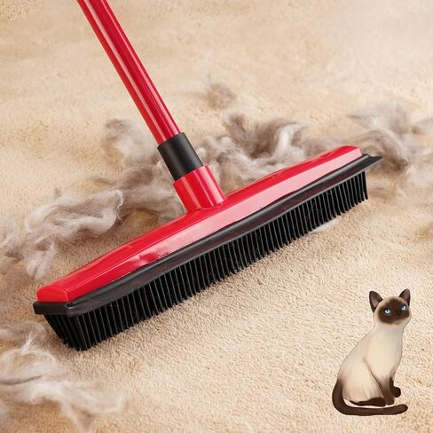 Pet Hair Removal Broom Cleaning Tools Carpet Take with -18" Adjustable Long Handle Dog Hair Removal Tools Carpet Scraper Reused Red in Saudi Arabia