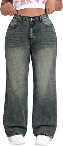 SOLY HUX Women's Plus Size High Waisted Denim Pants Straight Leg Casual Jeans in Saudi Arabia