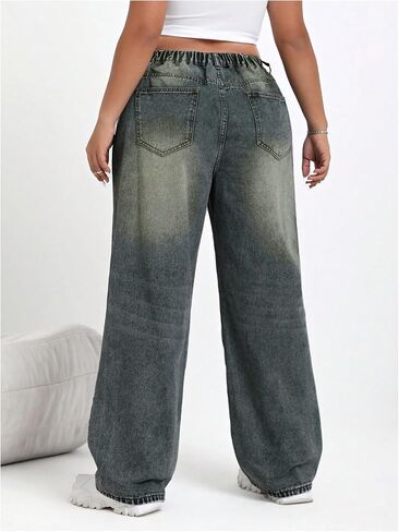 SOLY HUX Women's Plus Size High Waisted Denim Pants Straight Leg Casual Jeans in Saudi Arabia