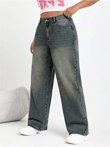 SOLY HUX Women's Plus Size High Waisted Denim Pants Straight Leg Casual Jeans in Saudi Arabia