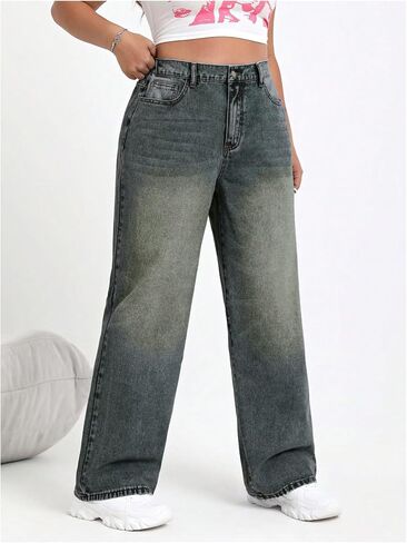 SOLY HUX Women's Plus Size High Waisted Denim Pants Straight Leg Casual Jeans in Saudi Arabia