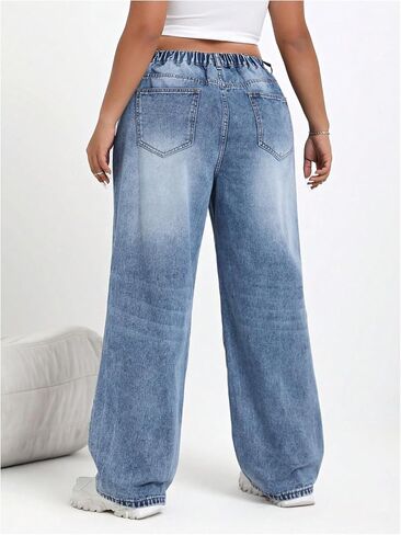 SOLY HUX Women's Plus Size High Waisted Denim Pants Straight Leg Casual Jeans in Saudi Arabia