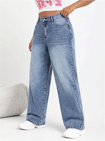 SOLY HUX Women's Plus Size High Waisted Denim Pants Straight Leg Casual Jeans in Saudi Arabia