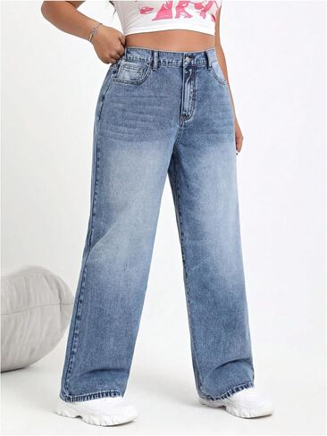 SOLY HUX Women's Plus Size High Waisted Denim Pants Straight Leg Casual Jeans in Saudi Arabia