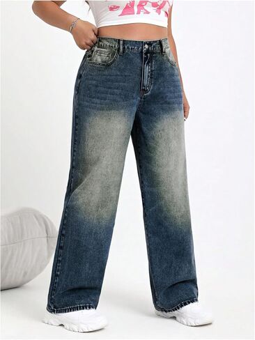 Soly Hux Women's Plus Size High Pherened Denim Pants Strained Leg Legas in Saudi Arabia
