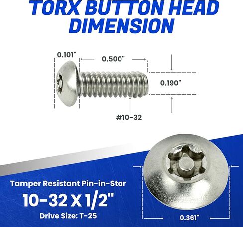 مسامير آلة أمان Torx-10-32 × 1/2 "(25 عبوة) من الفولاذ المقاوم للصدأ ، مقاومة للعبث ، مسامير رأس زر ، برغي الترباس لمستوى أعلى من السلامة والسرقة in Kuwait