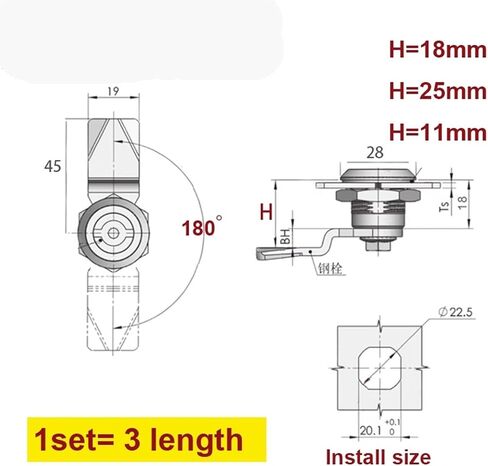 قفل 304 قفل الخزانة غير القابل للصدأ مع 2keys 2 قطعة كاميرا 3 طول MA121 1PCS (مفتاح نفسه) in Saudi Arabia