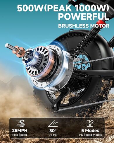 500W/750W FAT TIRE TREAL DIRT BIKE للبالغين ، 48V 13.5AH/18AH بطارية قابلة للإزالة 16 "/20" دراجة نارية كهربائية مع سرعة قصوى 31 ميل في الساعة ، ومجموعة 40-70 ميلًا ، تعليق كامل in Kuwait