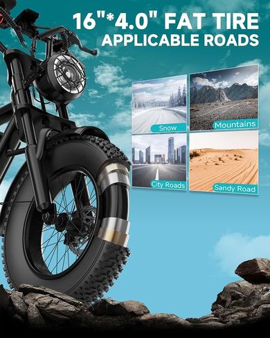 500W/750W FAT TIRE TREAL DIRT BIKE للبالغين ، 48V 13.5AH/18AH بطارية قابلة للإزالة 16 "/20" دراجة نارية كهربائية مع سرعة قصوى 31 ميل في الساعة ، ومجموعة 40-70 ميلًا ، تعليق كامل in Kuwait