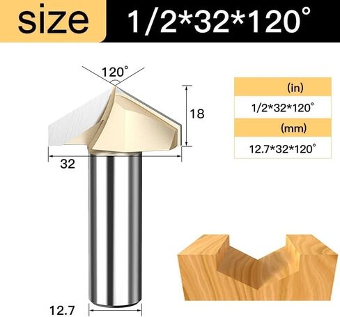 12.7mm Shank V Groove Router Bit 120 150 Degree Double Flutes Carving Bit Woodworking Tools Engraving Slotting Cutter For CNC(V01401) in Saudi Arabia