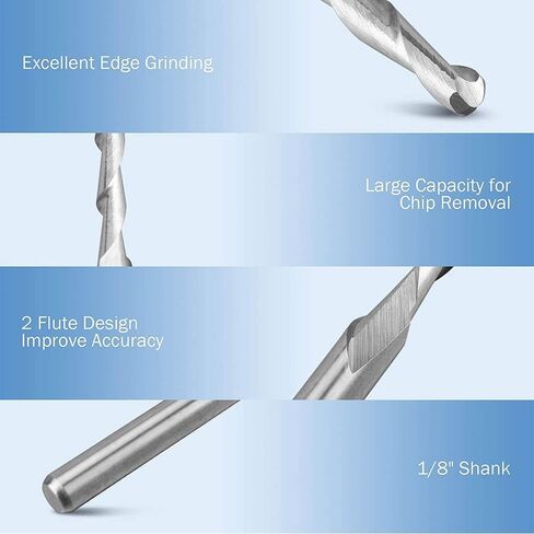 10pcs 3.175mm ball ball end mill 2 flutes plutes milling cutter cnc cncviving router bit for mdf pvc tool set (3.175x2x17) in Saudi Arabia